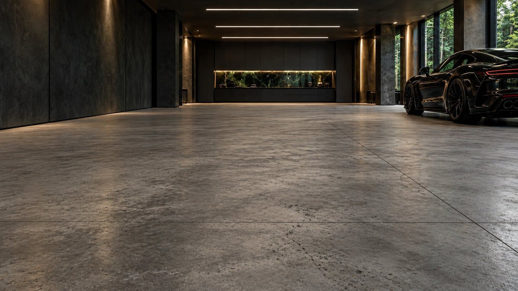 Before concept: unfinished concrete garage